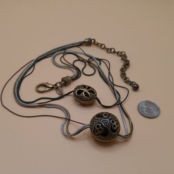 Chico’s Layered Pendant Necklace Black Enamel Beads Multistrand Chains - Picture 10 of 10
